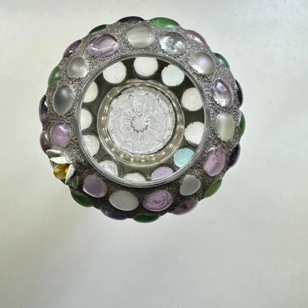 Handmade Glass‎ Pebble Cement Votive/Small Plant Holder Pearl Detail Floral